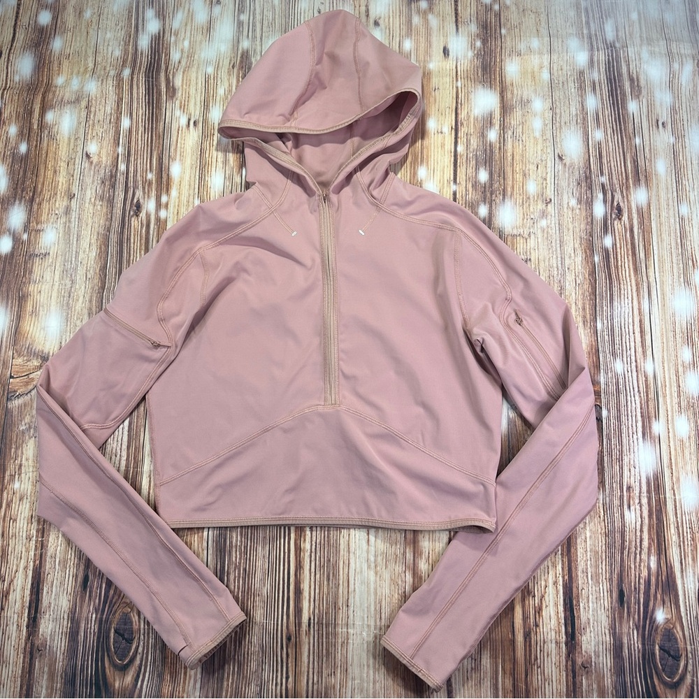 Lululemon Athletica Break a Trail Crop 1/2 Zip Hoodie Pink Pastel Size 10